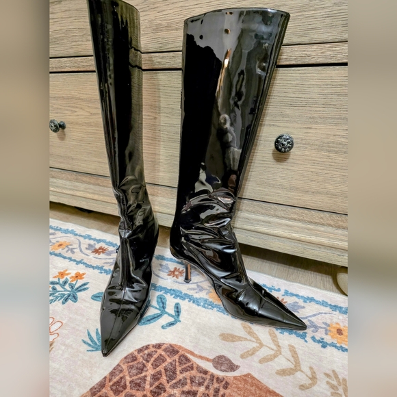 Jimmy Choo Black Patent Heeled Boots - Picture 1 of 13